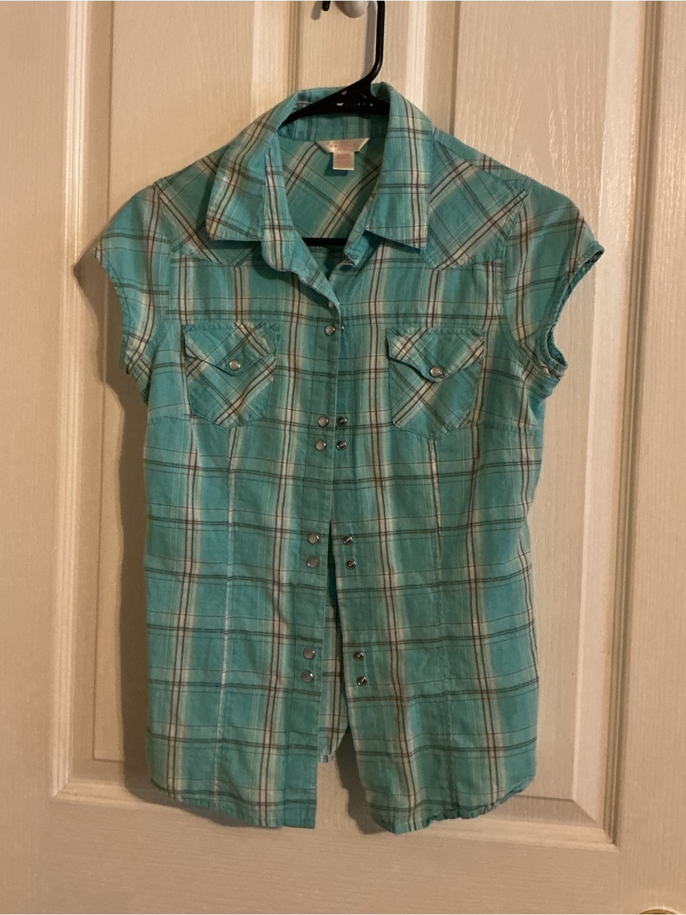 Arizona Jean Company Turquoise Plaid Short Sleeve Shirt
